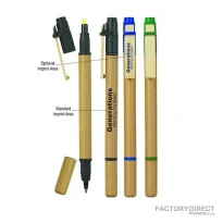 Personalized custom printed pen and highlighter made from eco-friendly materials.